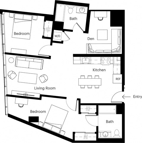 a floor plan of a house with bedrooms and a living room